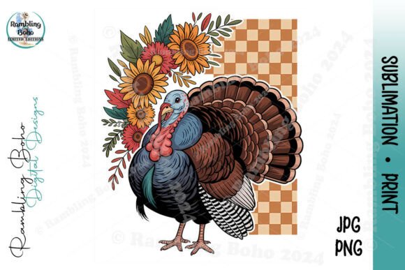 Fall Turkey Checkerboard Flowers: A Graphic for Seasonal Branding