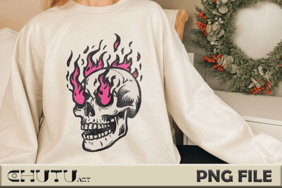 Flaming Skull Pink Fire Graphic Design: Ignite Your Brand